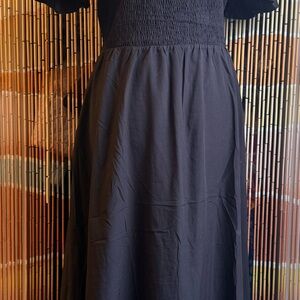 Black Midi Dress with Smocked Bodice